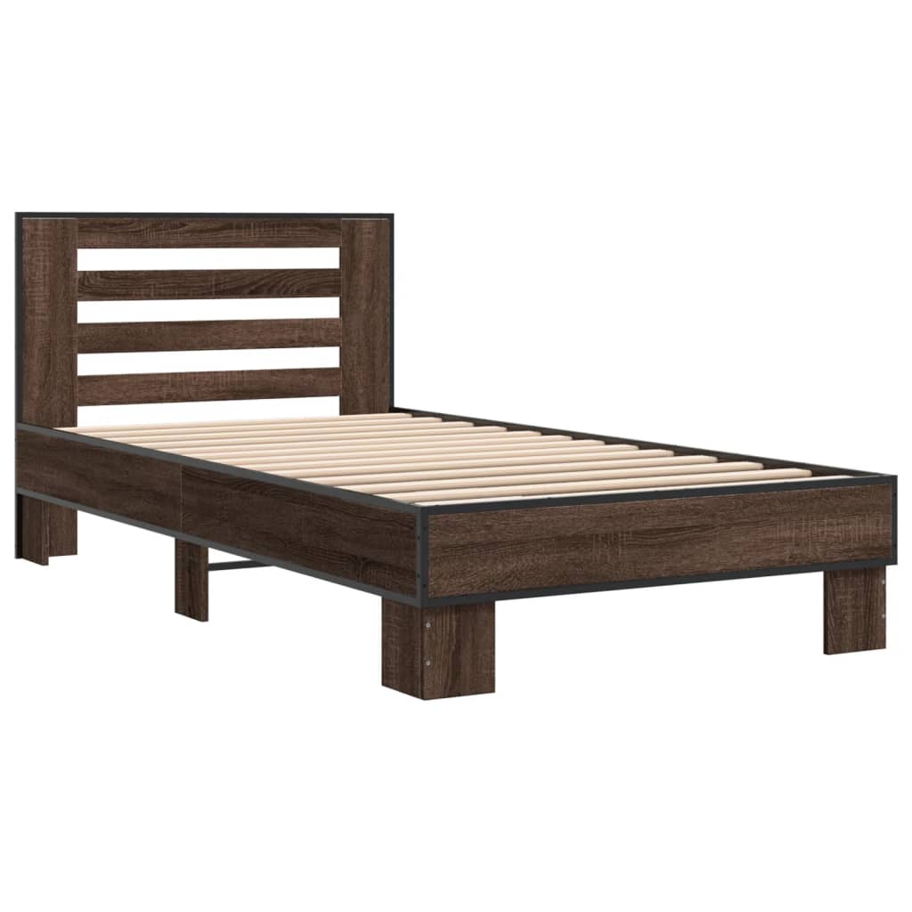 Sengeramme brun eik 90x200 cm konstruert tre og metall