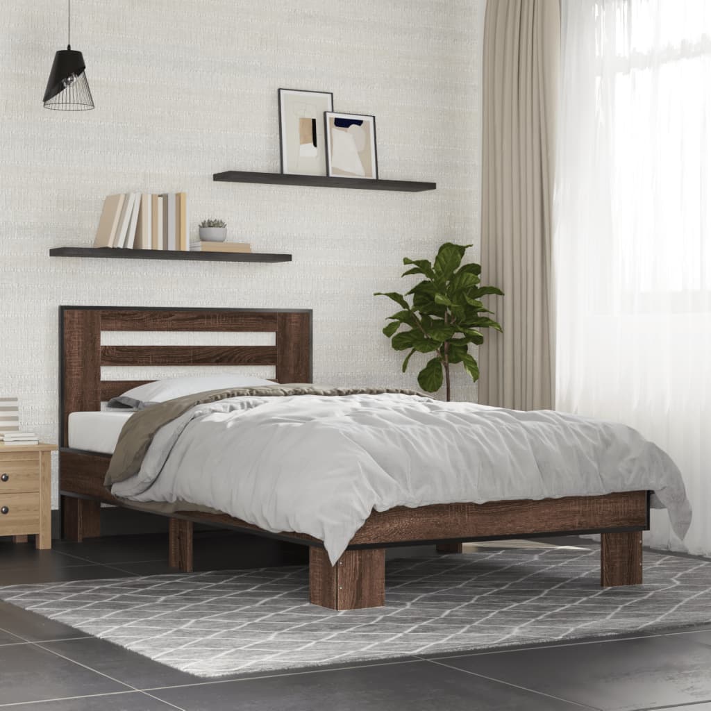 Sengeramme brun eik 90x200 cm konstruert tre og metall