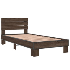 Sengeramme brun eik 100x200 cm konstruert tre og metall