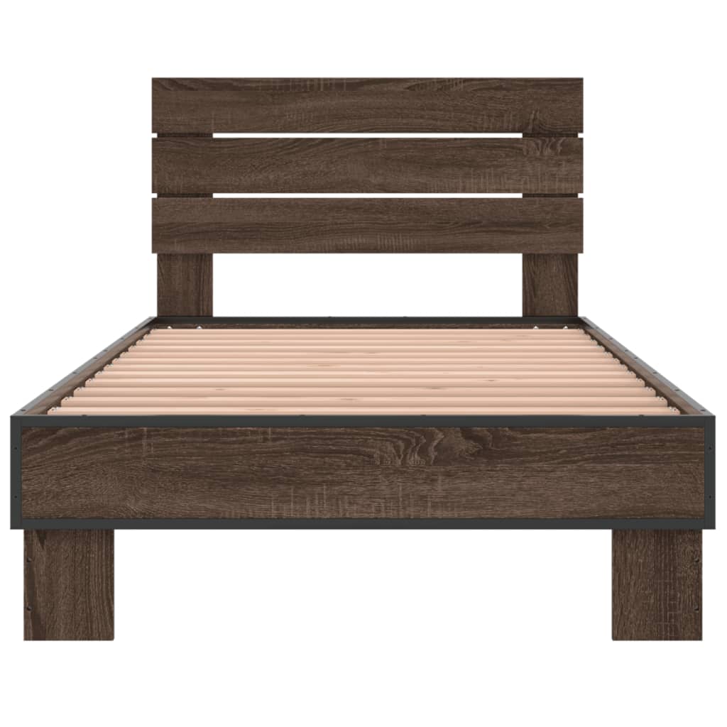 Sengeramme brun eik 100x200 cm konstruert tre og metall