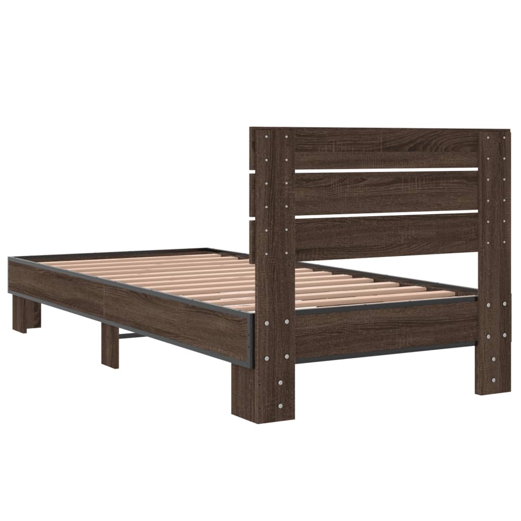 Sengeramme brun eik 100x200 cm konstruert tre og metall