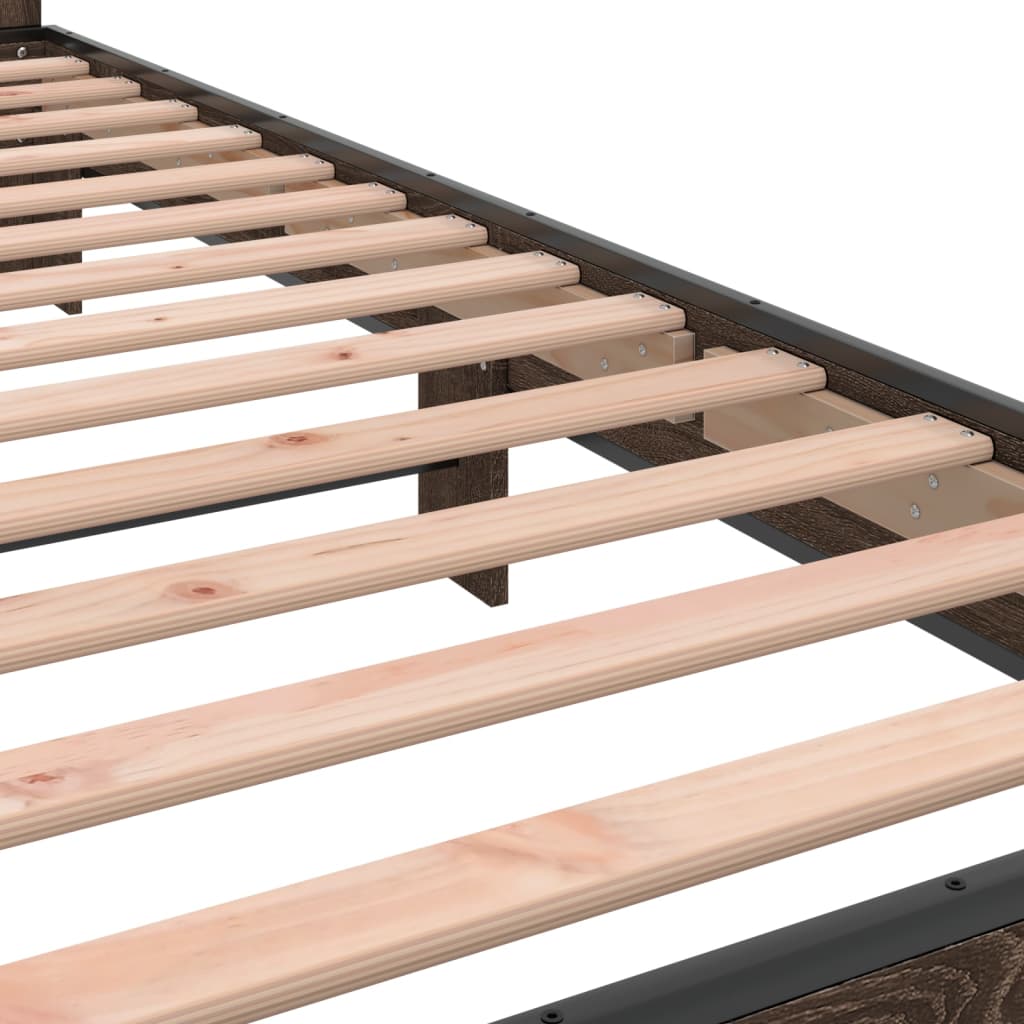 Sengeramme brun eik 100x200 cm konstruert tre og metall