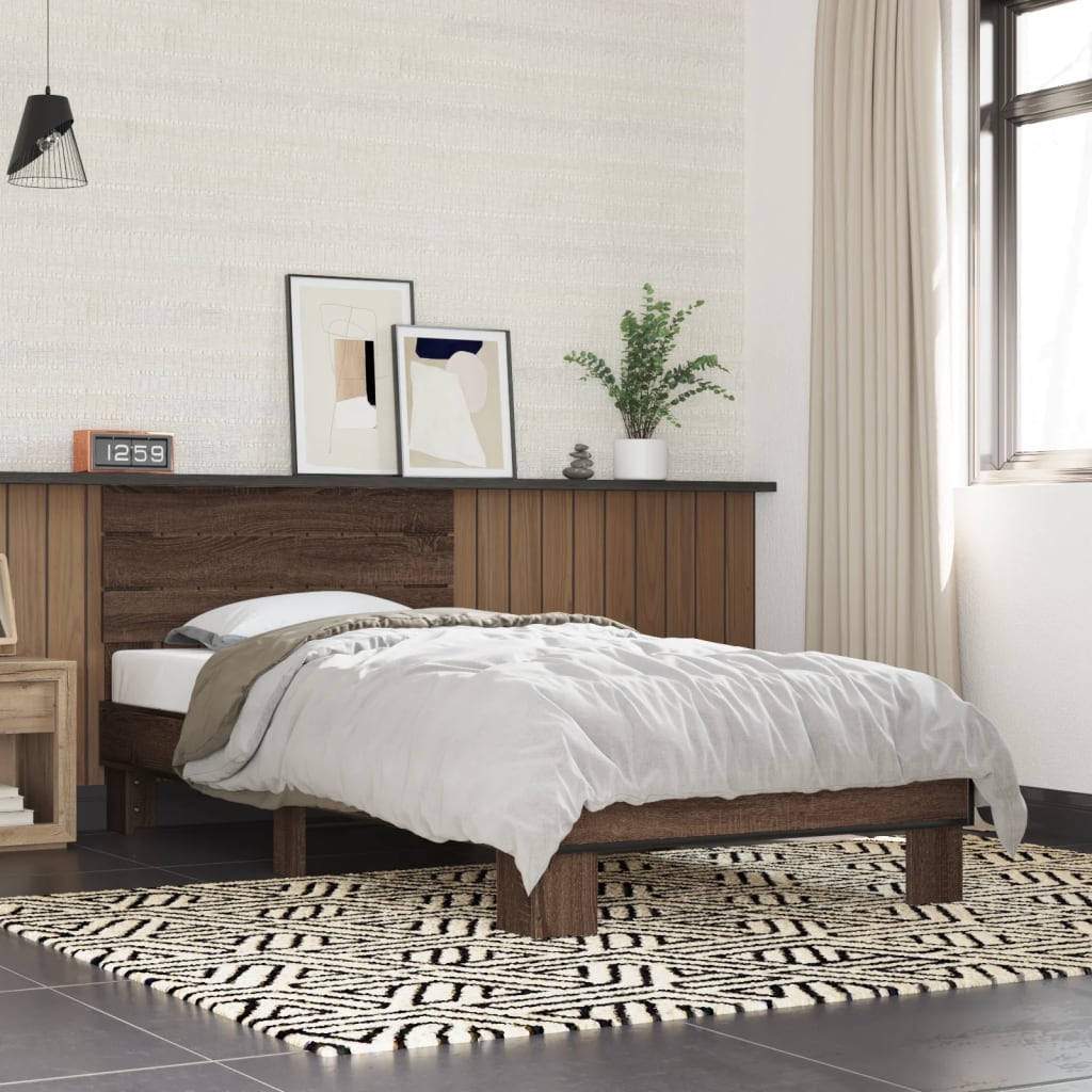 Sengeramme brun eik 100x200 cm konstruert tre og metall