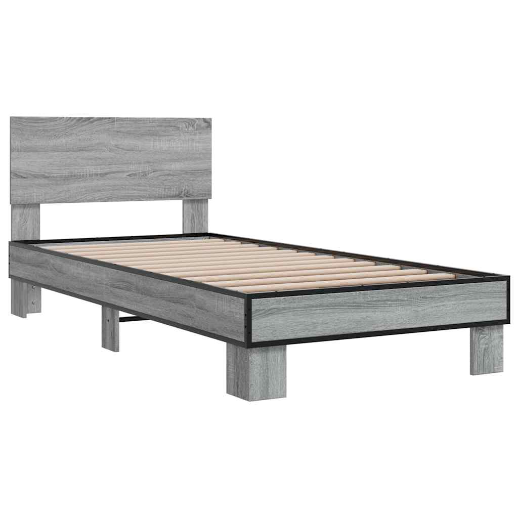 Sengeramme grå sonoma 75x190 cm konstruert tre og metall