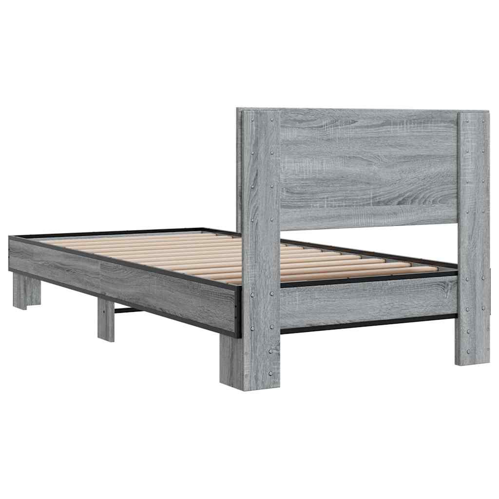 Sengeramme grå sonoma 75x190 cm konstruert tre og metall