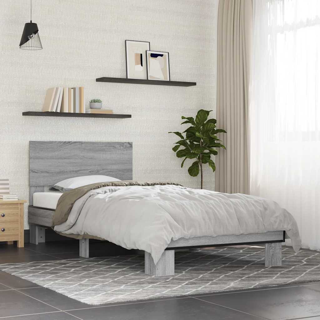 Sengeramme grå sonoma 75x190 cm konstruert tre og metall
