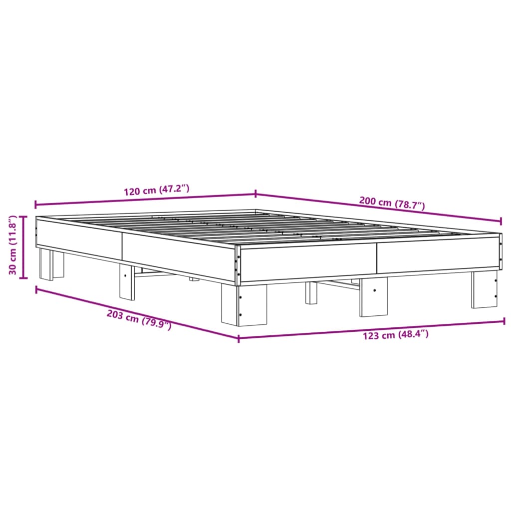 Sengeramme røkt eik 120x200 cm konstruert tre og metall