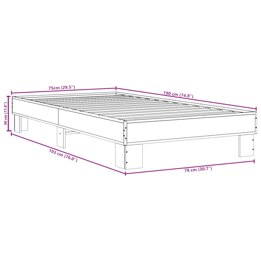 Sengeramme sonoma eik 75x190 cm konstruert tre og metall