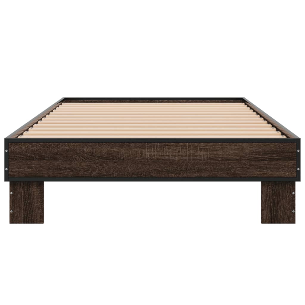 Sengeramme brun eik 75x190 cm konstruert tre og metall