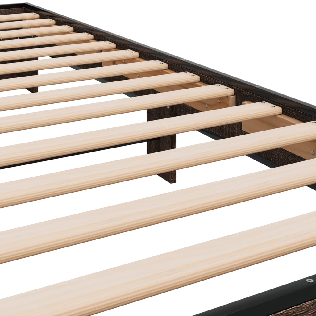 Sengeramme brun eik 75x190 cm konstruert tre og metall