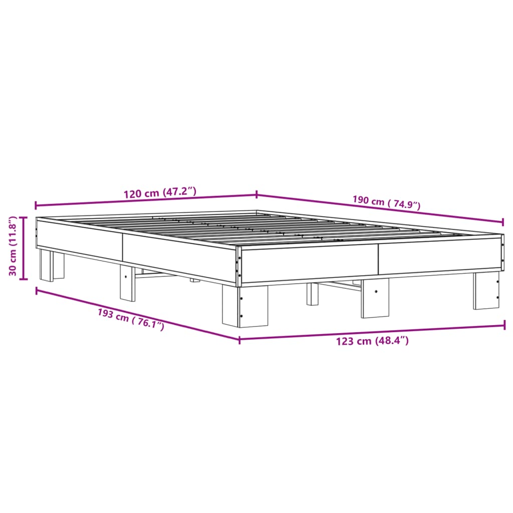Sengeramme sonoma eik 120x190 cm konstruert tre og metall