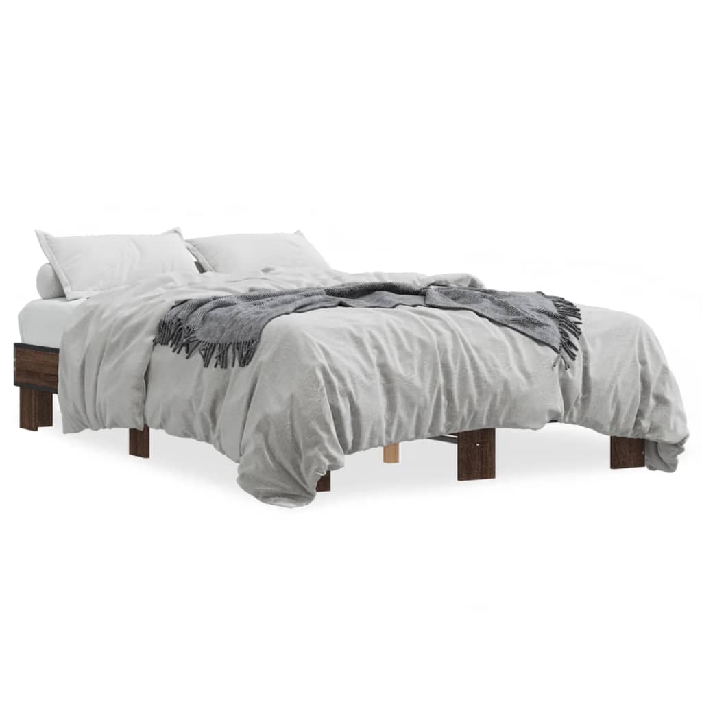 Sengeramme brun eik 120x190 cm konstruert tre og metall