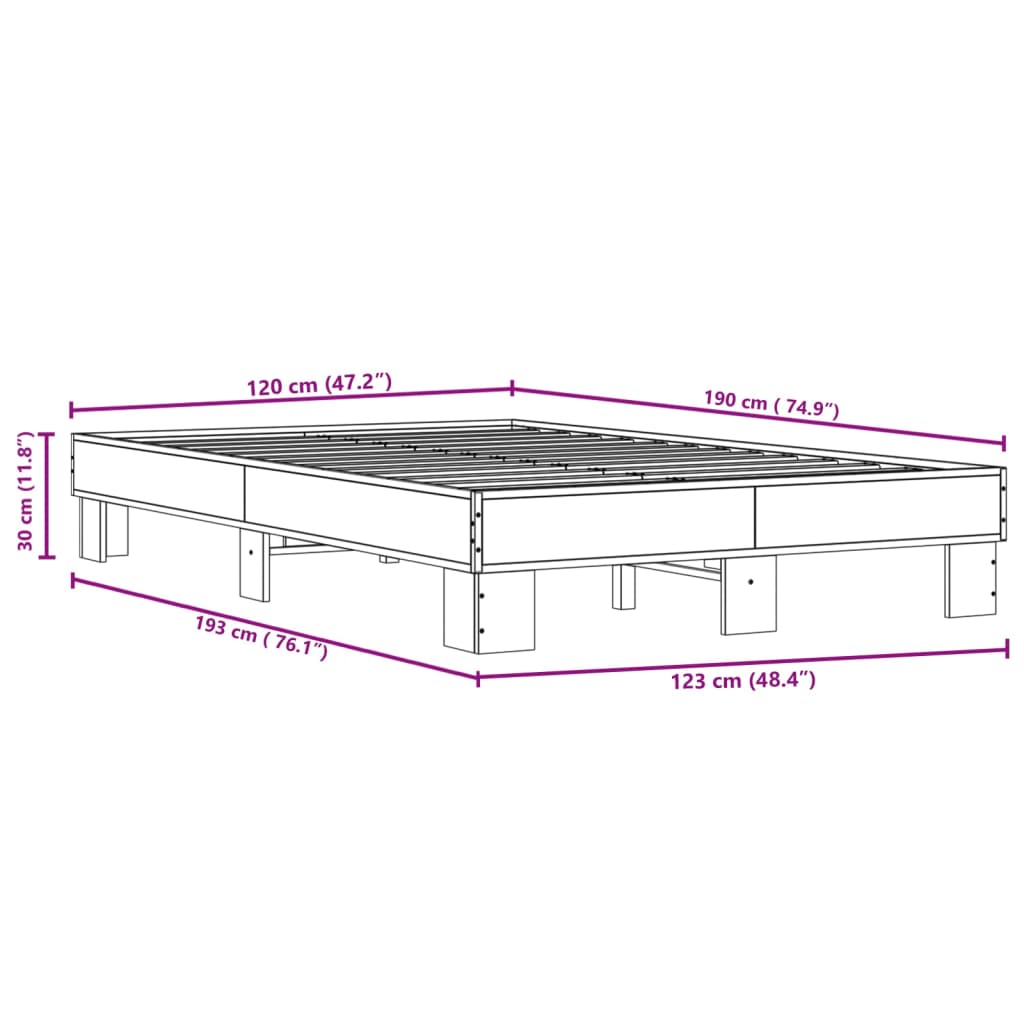 Sengeramme brun eik 120x190 cm konstruert tre og metall