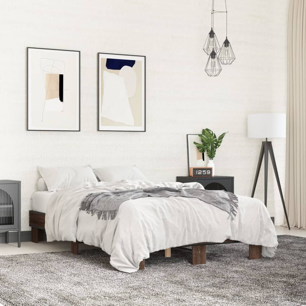 Sengeramme brun eik 120x190 cm konstruert tre og metall