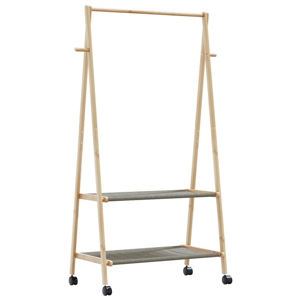 Klesstativ med hyller og hjul 96x45,5x155,5 cm bambus