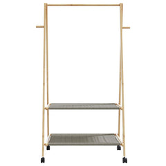 Klesstativ med hyller og hjul 96x45,5x155,5 cm bambus