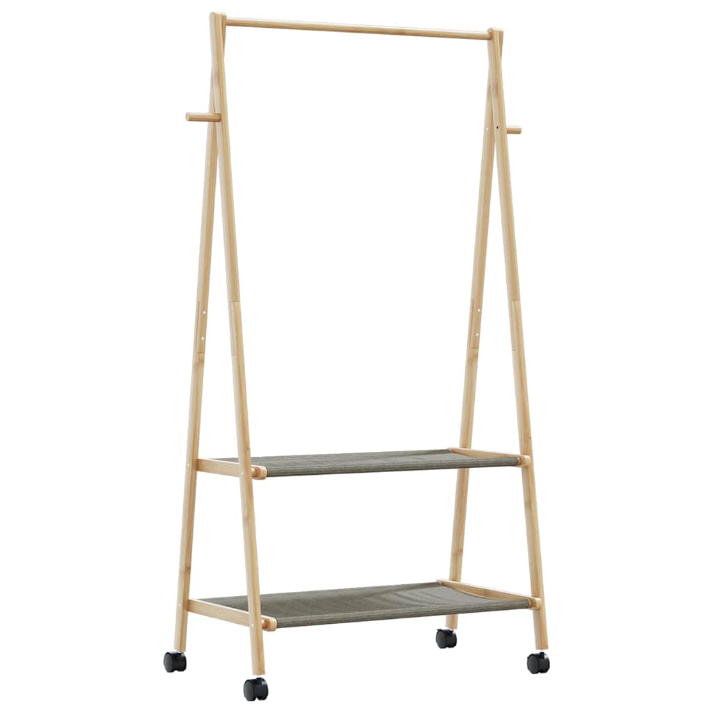 Klesstativ med hyller og hjul 96x45,5x155,5 cm bambus