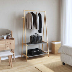 Klesstativ med hyller 96x45,5x150,5 cm bambus