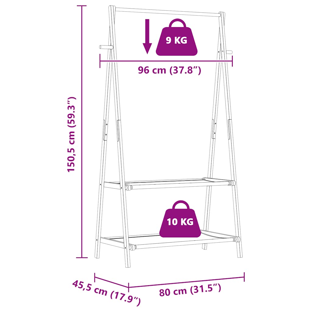 Klesstativ med hyller 96x45,5x150,5 cm bambus