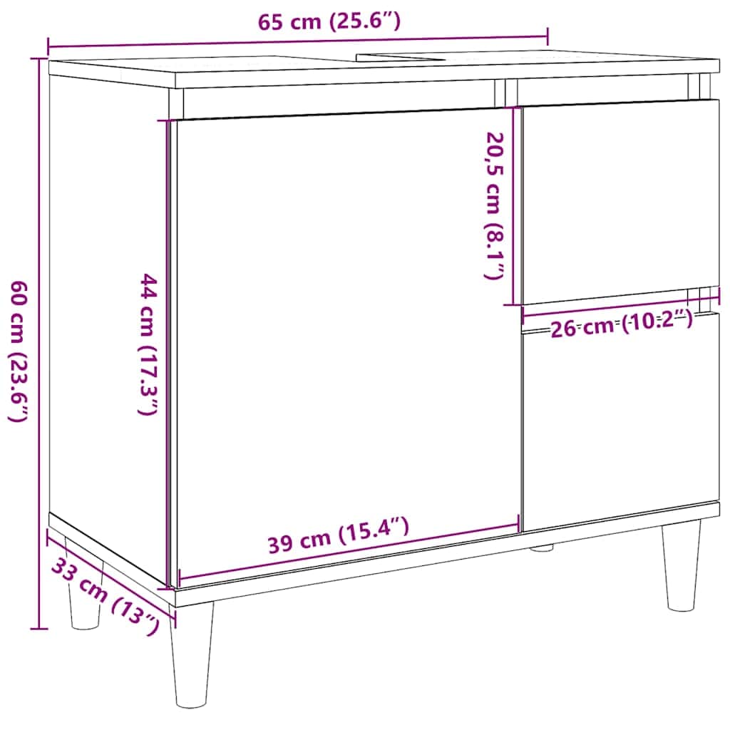 Baderomsskap sonoma eik 65x33x60 cm konstruert tre