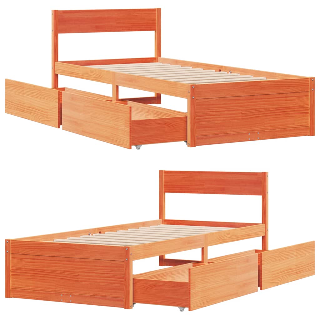 Sengeramme uten madrass voksbrun 75x190 cm heltre furu