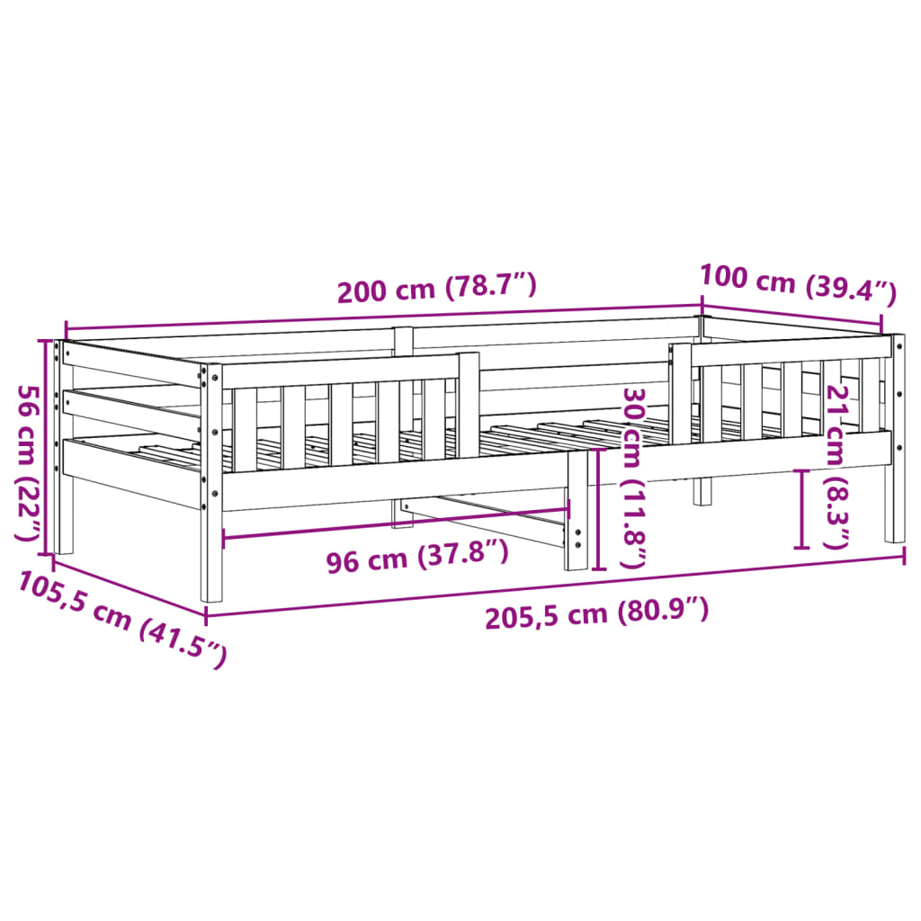 Sengeramme uten madrass voksbrun 100x200 cm heltre furu