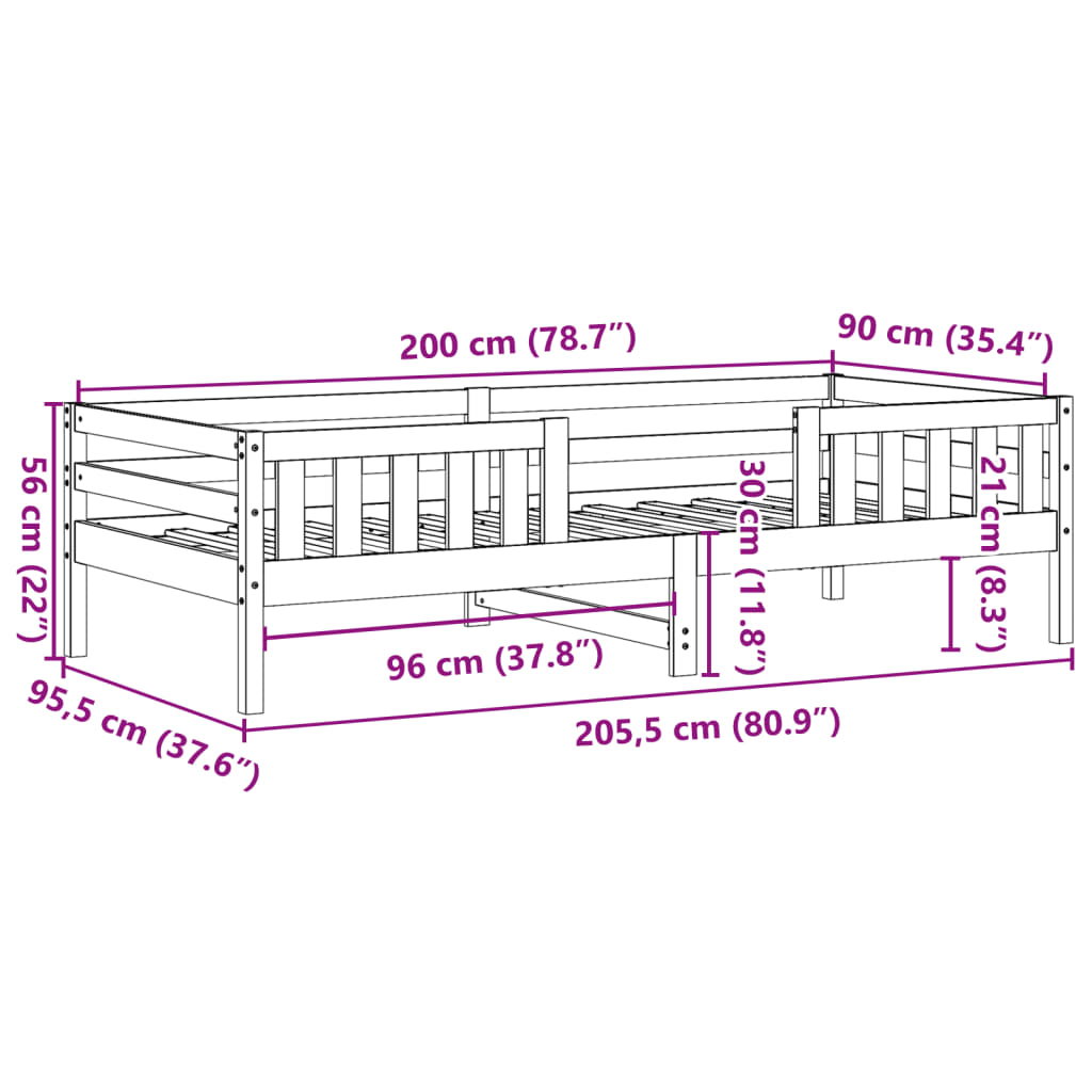 Sengeramme uten madrass hvit 90x200 cm heltre furu