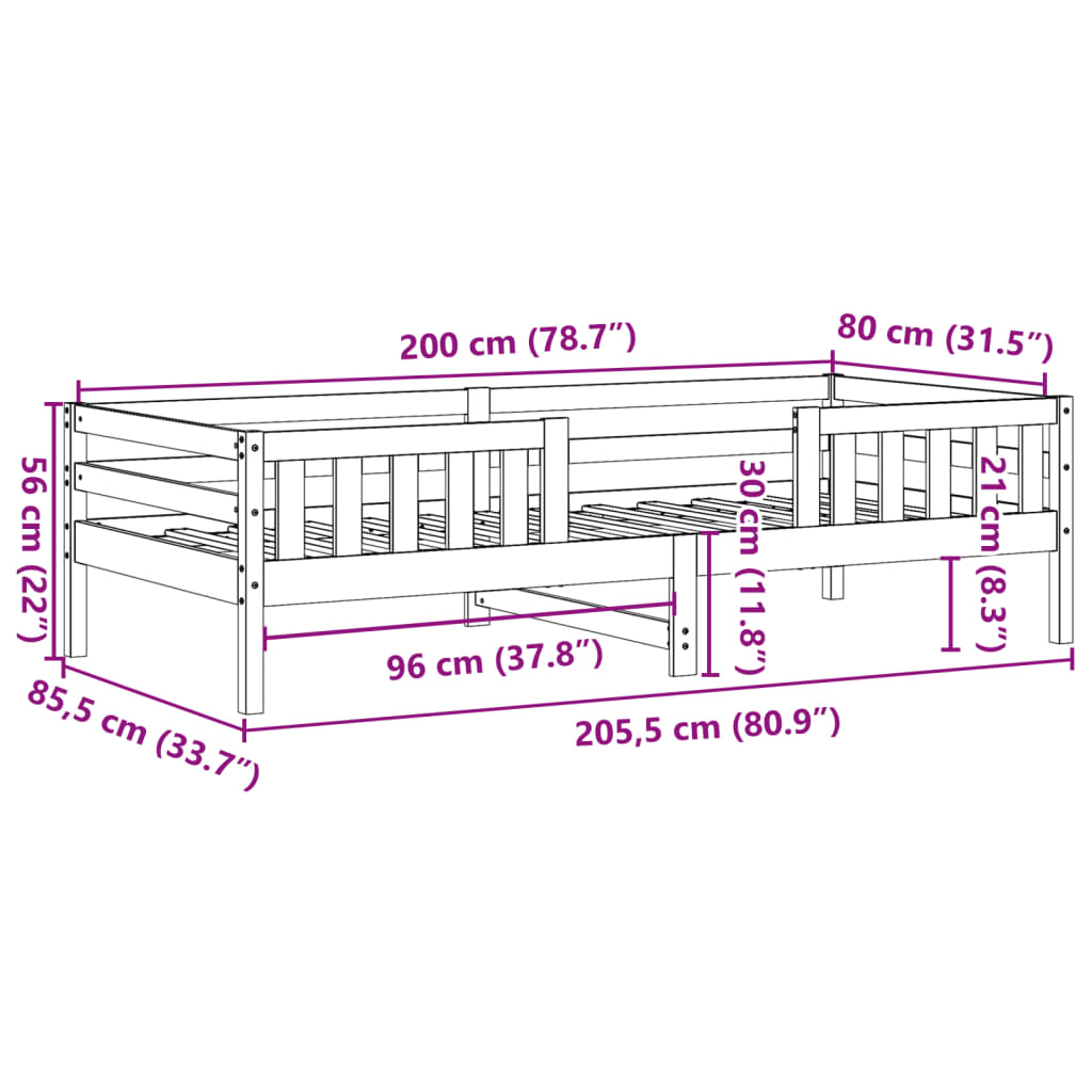 Sengeramme uten madrass hvit 80x200 cm heltre furu