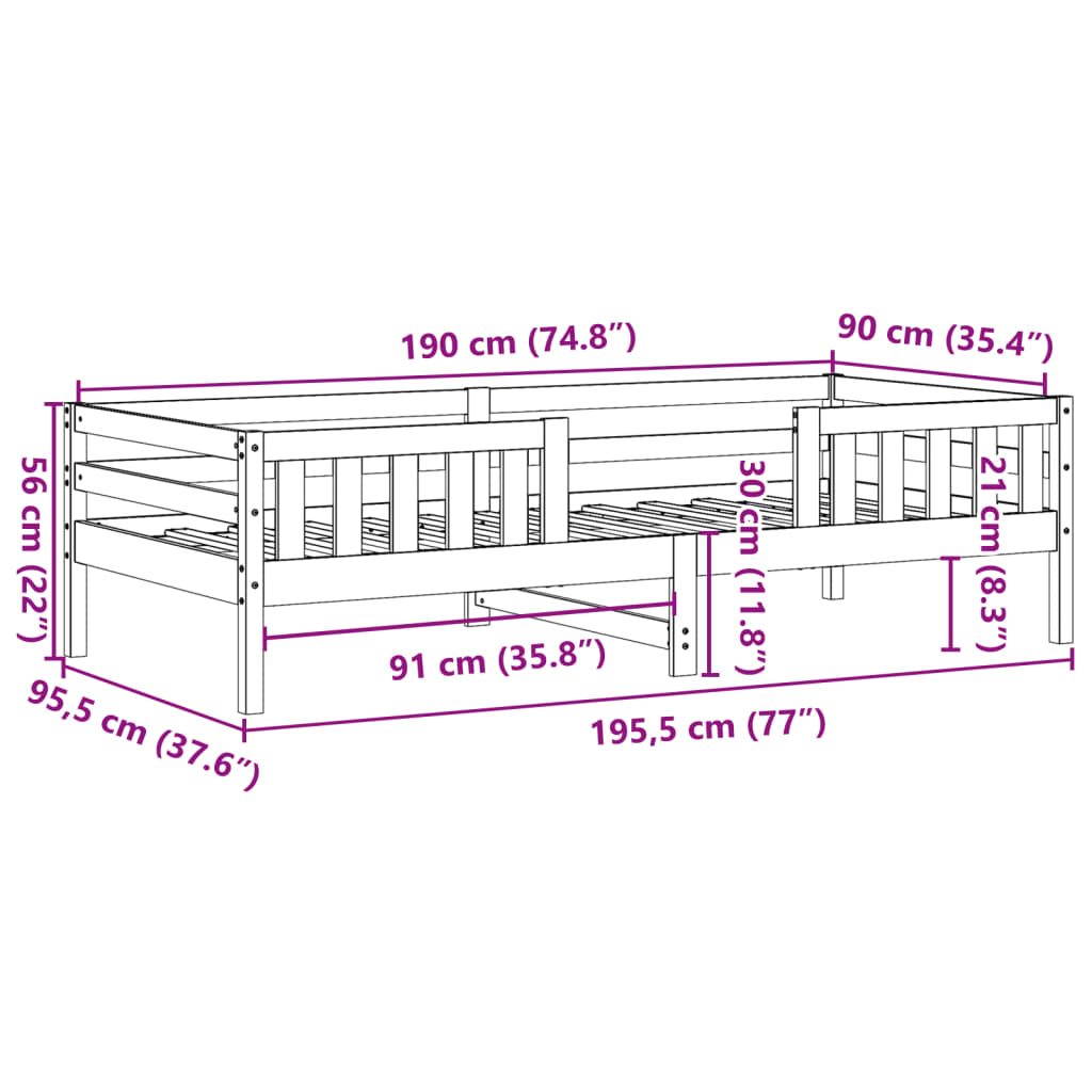 Sengeramme uten madrass voksbrun 90x190 cm heltre furu