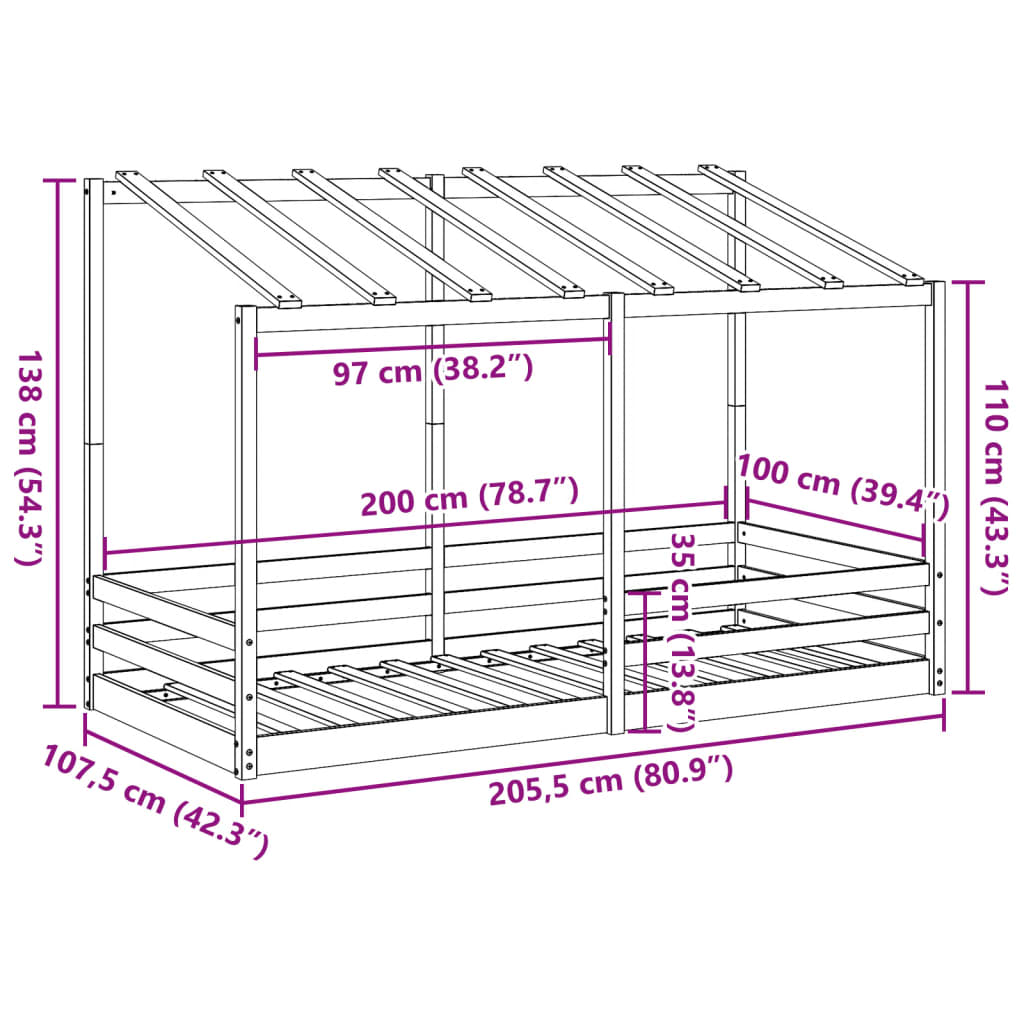 Tak for barneseng 100x200 cm heltre furu