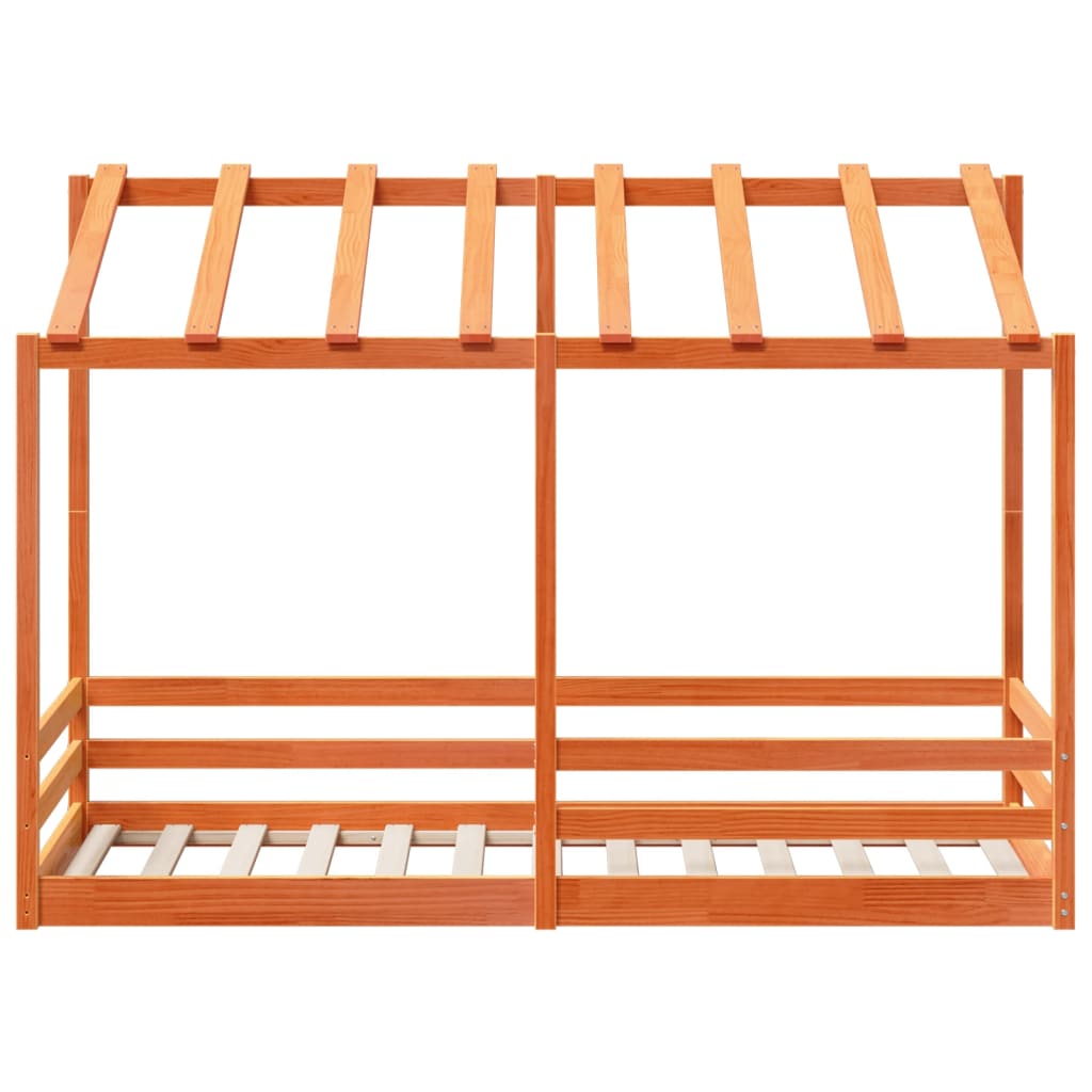 Barneseng med tak voksbrun 90x190 cm heltre furu