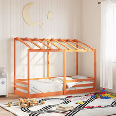 Barneseng med tak voksbrun 90x190 cm heltre furu