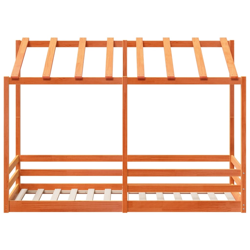 Barneseng med tak voksbrun 75x190 cm heltre furu