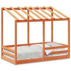 Barneseng med tak voksbrun 80x160 cm heltre furu