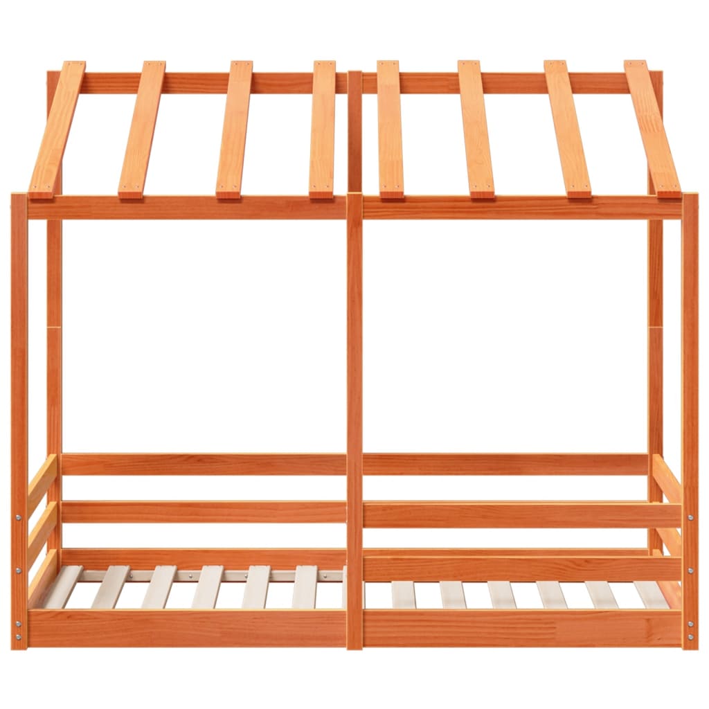 Barneseng med tak voksbrun 80x160 cm heltre furu