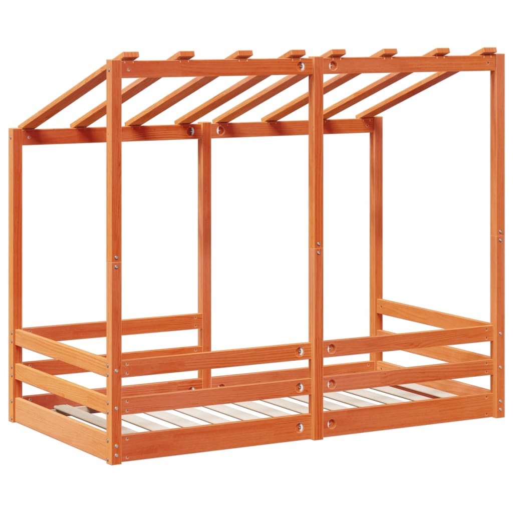 Barneseng med tak voksbrun 80x160 cm heltre furu