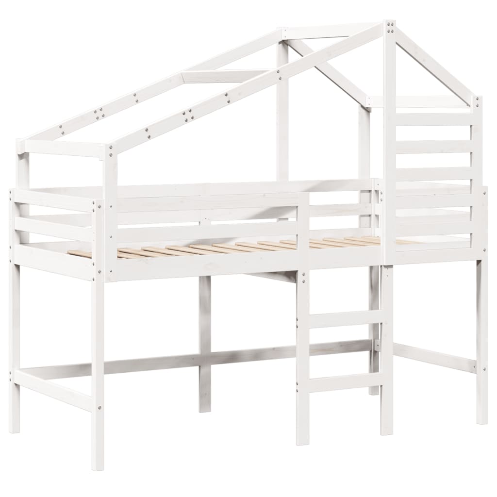 Køyeseng med stige og tak hvit 90x200 cm heltre furu