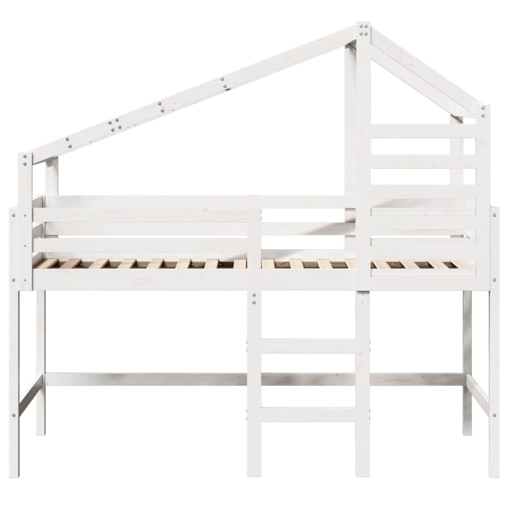 Køyeseng med stige og tak hvit 90x200 cm heltre furu
