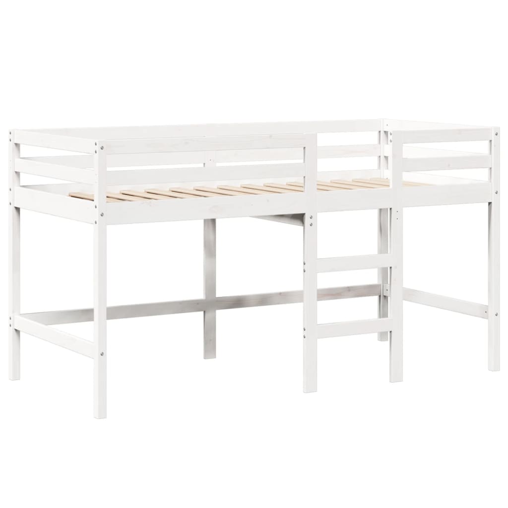 Køyeseng med stige og tak hvit 90x200 cm heltre furu