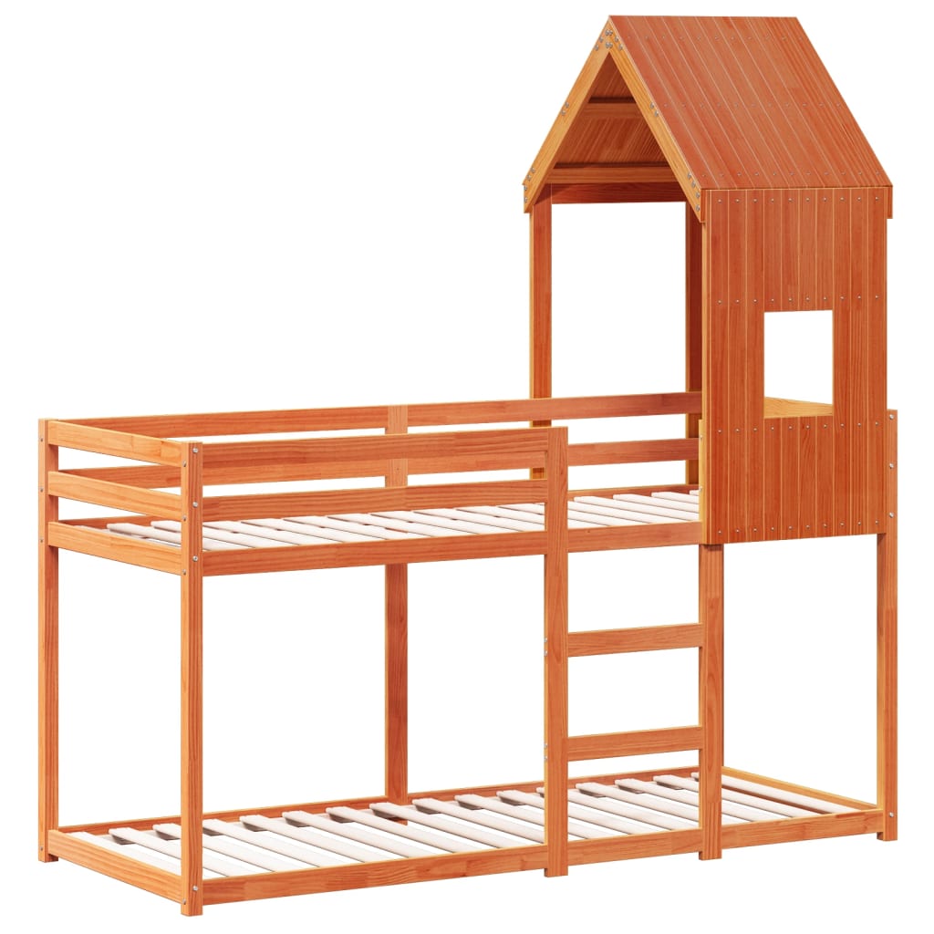 Barneseng med tak voksbrun 80x200 cm heltre furu
