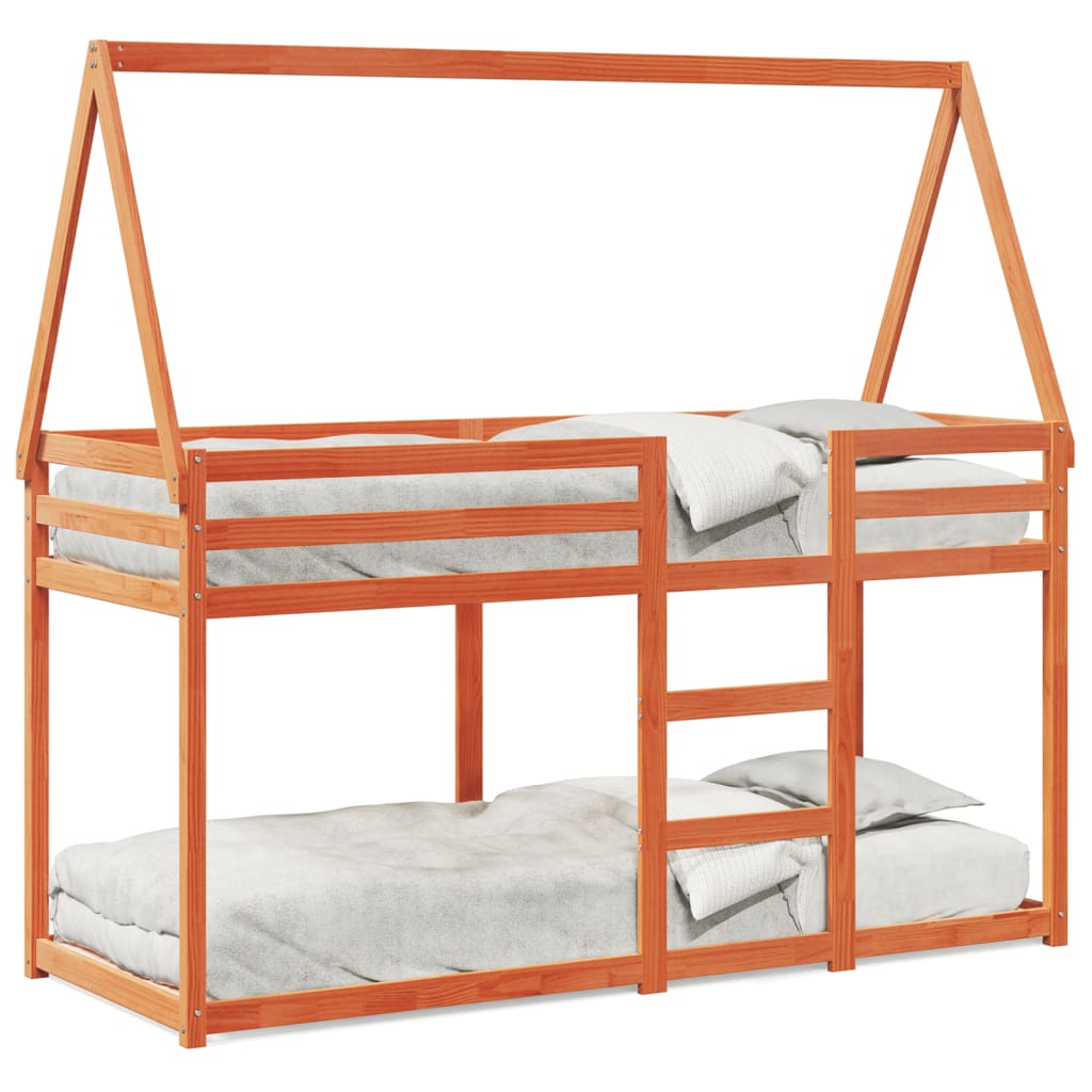 Barneseng med tak voksbrun 80x200 cm heltre furu