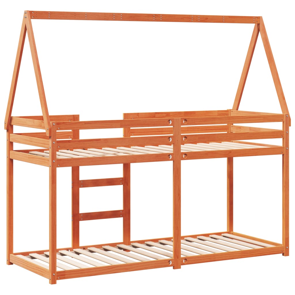 Barneseng med tak voksbrun 80x200 cm heltre furu