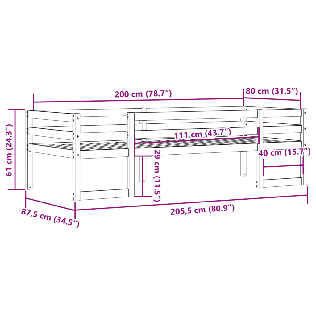 Sengeramme for barn 80x200 cm heltre furu