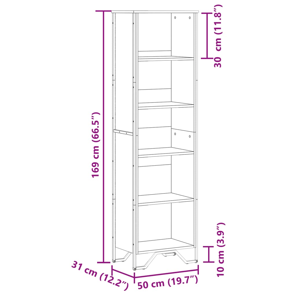 Bokhylle brun eik 50x31x169 cm konstruert tre
