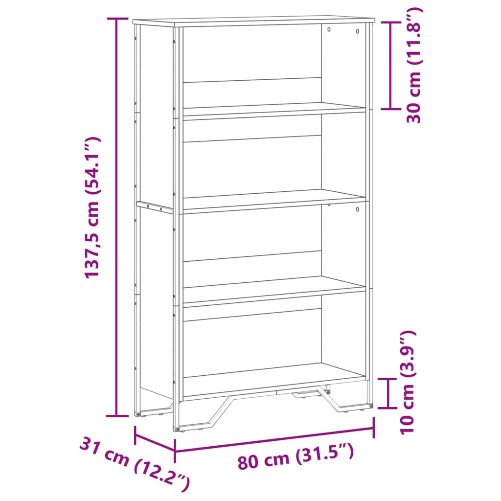 Bokhylle brun eik 80x31x137,5 cm konstruert tre