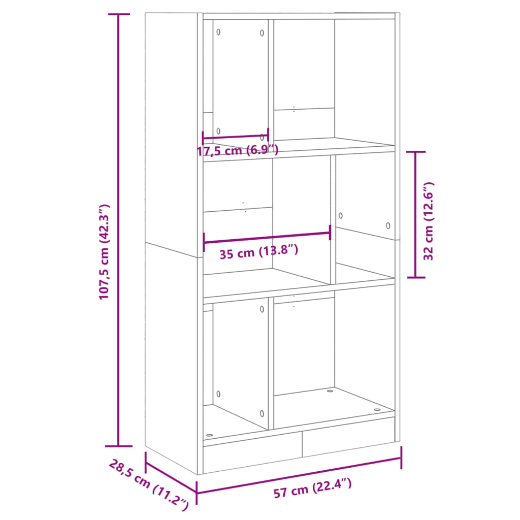 Bokhylle sonoma eik 57x28,5x107,5 cm konstruert tre