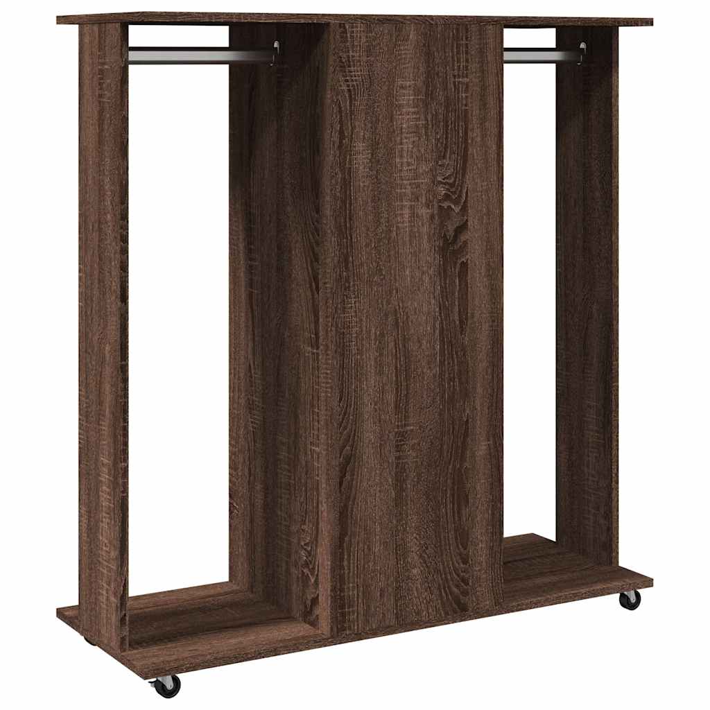 Garderobe med hjul brun eik 102x38x110 cm konstruert tre