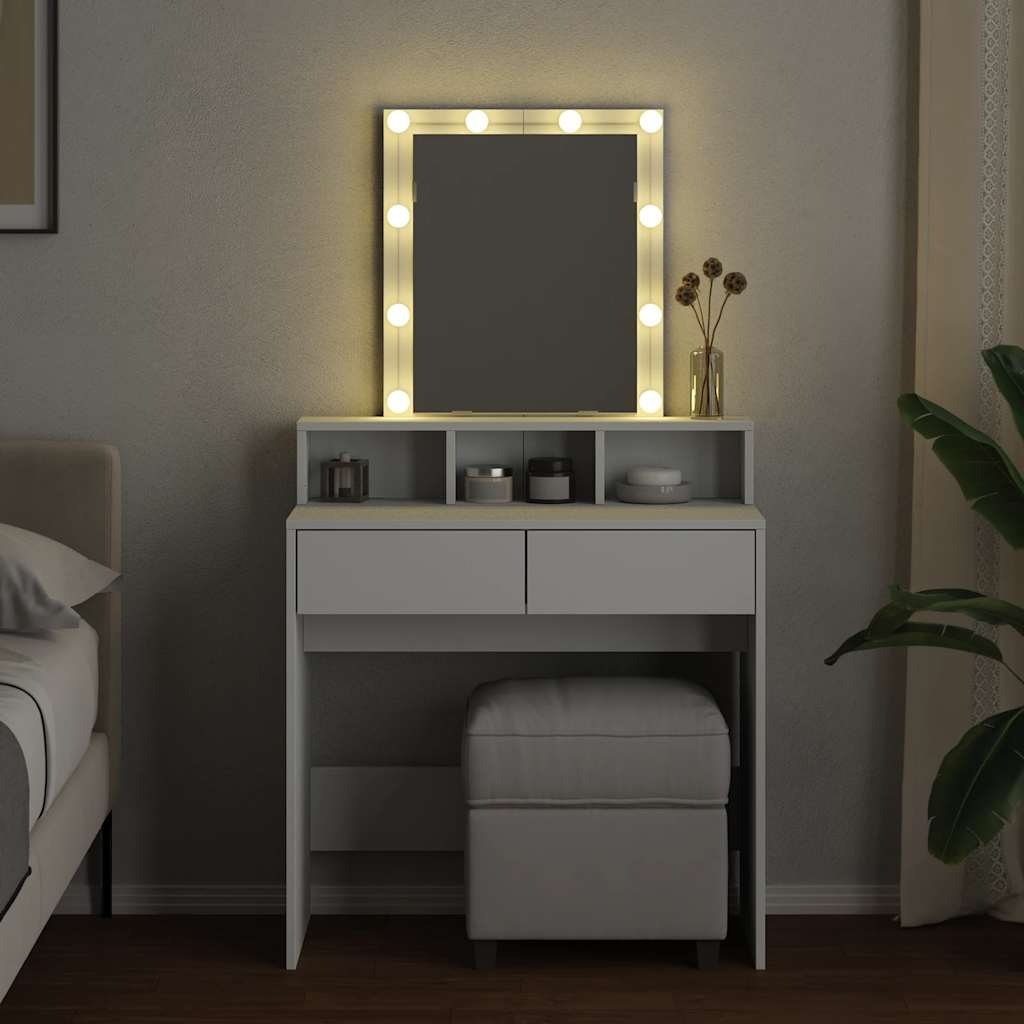 Sminkebord med LED hvit 80x41x144,5 cm