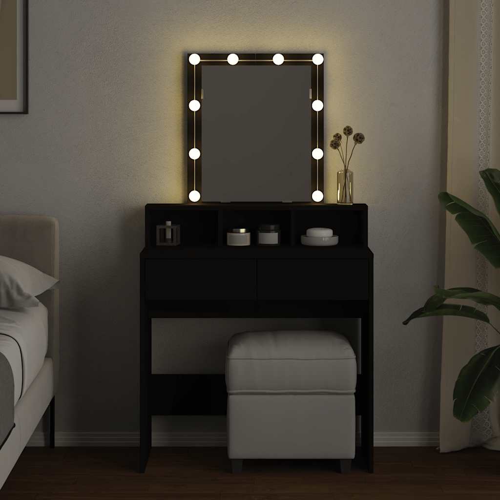 Sminkebord med LED svart 80x41x144,5 cm