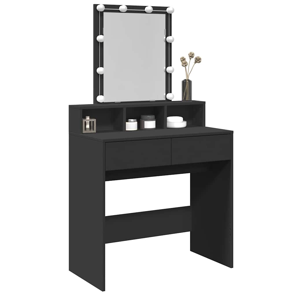 Sminkebord med LED svart 80x41x144,5 cm